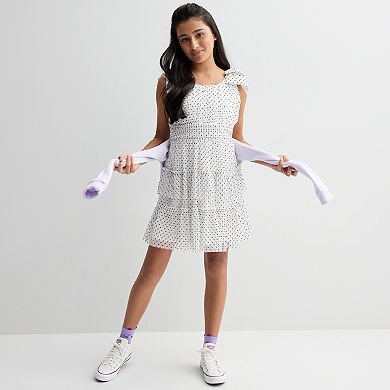Girls 7-16 Rewind Bow Sleeve Dot Print Ruffle Dress