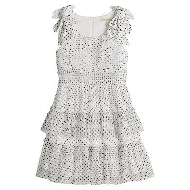 Girls 7-16 Rewind Bow Sleeve Dot Print Ruffle Dress