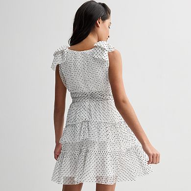 Girls 7-16 Rewind Bow Sleeve Dot Print Ruffle Dress
