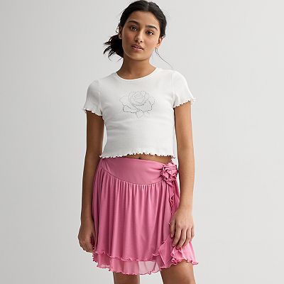 Girls 7-16 Rewind 2-Piece Rose Embellished Top & Skirt Set