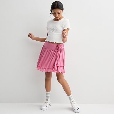 Girls 7-16 Rewind 2-Piece Rose Embellished Top & Skirt Set