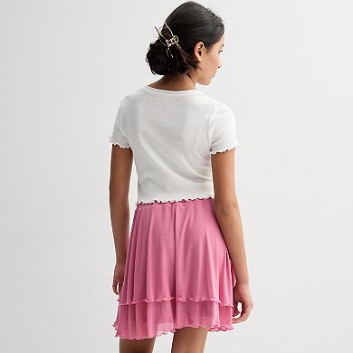 Girls 7-16 Rewind 2-Piece Rose Embellished Top & Skirt Set