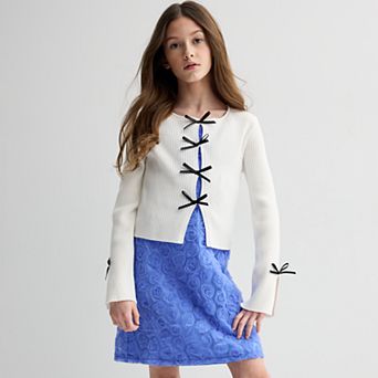 Girls 7-16 Rewind 2 pc Rose Dress & Cardigan Set