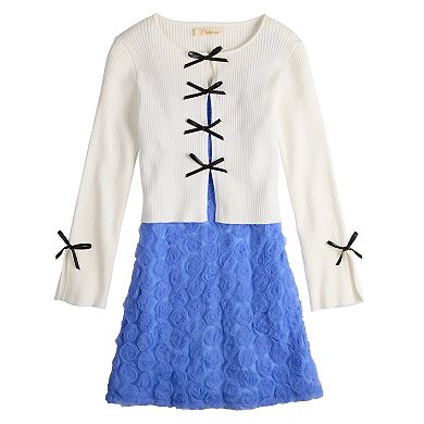 Girls 7-16 Rewind 2-Piece Rose Dress & Cardigan Set
