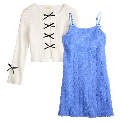 Girls 7-16 Rewind 2-Piece Rose Dress & Cardigan Set