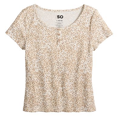 Girls 6-20 SO® Short Sleeve Henley Top in Regular & Plus Size