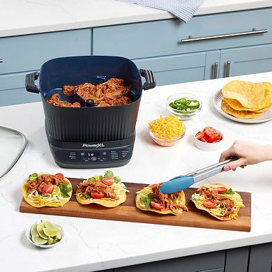 PowerXL StirMax 7.5 Qt. Blue Diamond Coated Multi Cooker with Auto Stir/Shred Paddle & 9 Presets