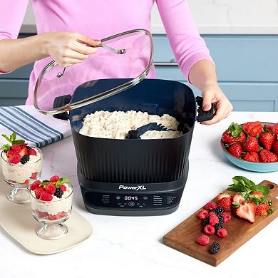PowerXL StirMax 7.5 Qt. Blue Diamond Coated Multi Cooker with Auto Stir/Shred Paddle & 9 Presets