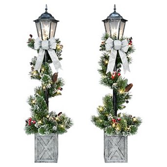 Puleo International 2 pc 4-ft. Pre-Lit Artificial Lamp Posts & Decorative Pot Set
