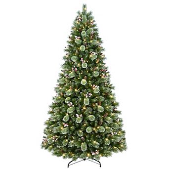 PULEO INTERNATIONAL 9-ft. Pre-Lit Flocked Norway Spruce Artificial Christmas Tree