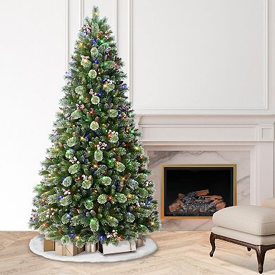 PULEO INTERNATIONAL 9-ft. Pre-Lit Flocked Norway Spruce Artificial Christmas Tree