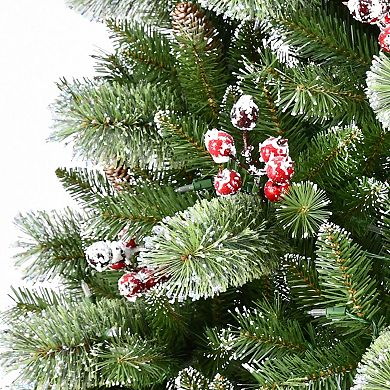 PULEO INTERNATIONAL 9-ft. Pre-Lit Flocked Norway Spruce Artificial Christmas Tree