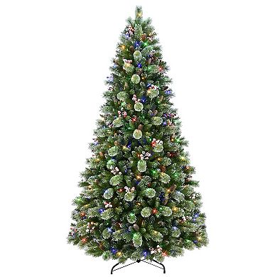 PULEO INTERNATIONAL 9-ft. Pre-Lit Flocked Norway Spruce Artificial Christmas Tree