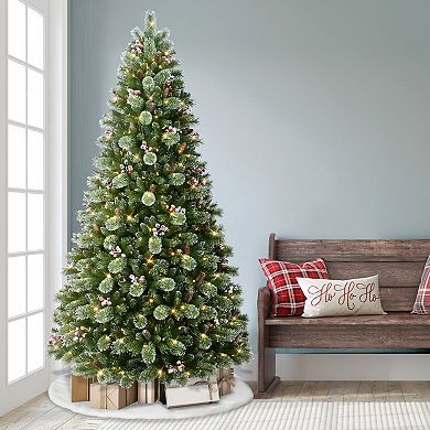 PULEO INTERNATIONAL 9-ft. Pre-Lit Flocked Norway Spruce Artificial Christmas Tree