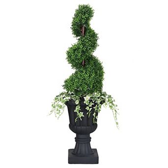 Puleo International 52 in Topiary Spiral Boxwood Artificial Tree Floor Decor