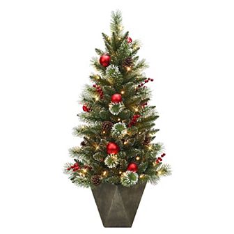PULEO INTERNATIONAL 4' Pre-Lit Potted Artificial Adorned Christmas Tree