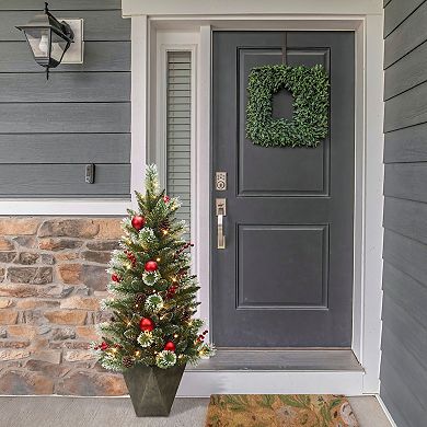 PULEO INTERNATIONAL 4' Pre-Lit Potted Artificial Adorned Christmas Tree