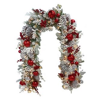 PULEO INTERNATIONAL Pre-Lit Flocked Decorated Artificial Garland