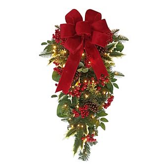 PULEO INTERNATIONAL 28 in Battery-Operated Pre-Lit Decorated Artificial Swag Wall Decor