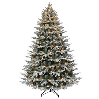 PULEO INTERNATIONAL 7.5' Pre-Lit Flocked Alaskan Winter Fir Tree