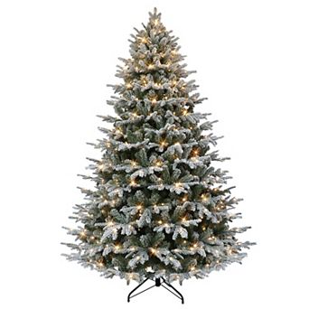 PULEO INTERNATIONAL 7.5' Pre-Lit Flocked Alaskan Winter Fir Tree