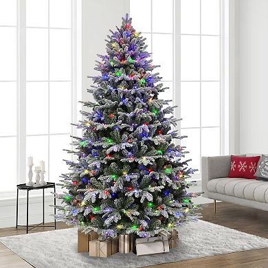 PULEO INTERNATIONAL 7.5' Pre-Lit Flocked Alaskan Winter Fir Tree