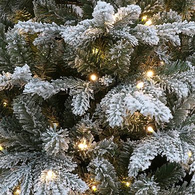 PULEO INTERNATIONAL 7.5' Pre-Lit Flocked Alaskan Winter Fir Tree
