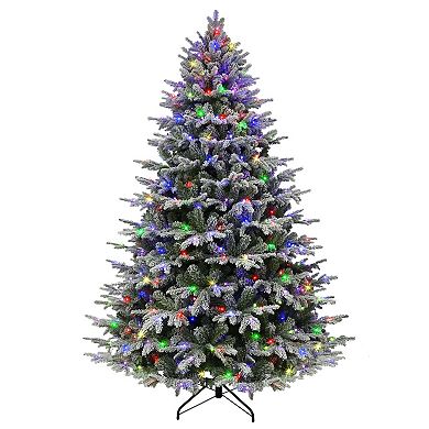 PULEO INTERNATIONAL 7.5' Pre-Lit Flocked Alaskan Winter Fir Tree