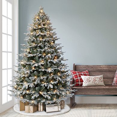 PULEO INTERNATIONAL 7.5' Pre-Lit Flocked Alaskan Winter Fir Tree