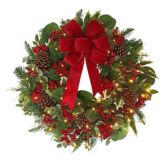 PULEO INTERNATIONAL Pre-Lit Decorated Artificial Wreath