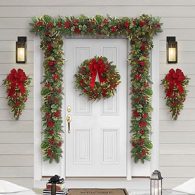 PULEO INTERNATIONAL Pre-Lit Decorated Artificial Wreath
