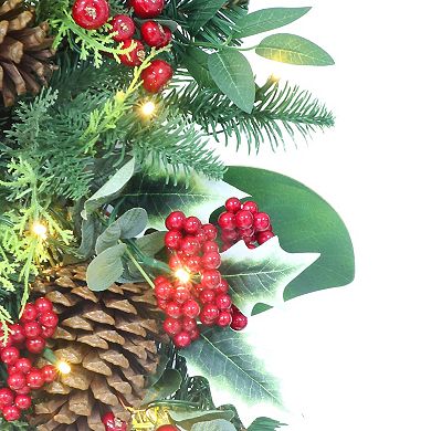 PULEO INTERNATIONAL Pre-Lit Decorated Artificial Wreath