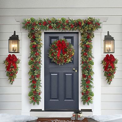 PULEO INTERNATIONAL Pre-Lit Decorated Artificial Wreath