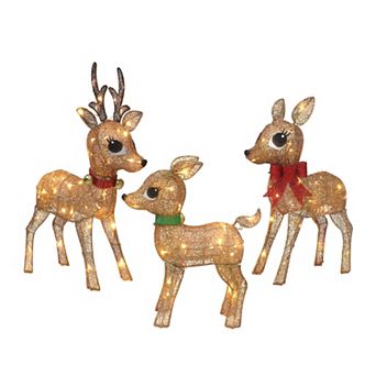 Puleo International Lighted Outdoor Wire Frame Deer 3 pc Set
