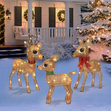 Puleo International Lighted Outdoor Wire Frame Deer 3-piece Set