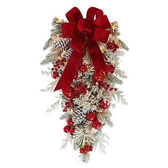 PULEO INTERNATIONAL Pre-Lit Flocked Decorated Artificial Swag