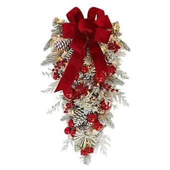 PULEO INTERNATIONAL Pre-Lit Flocked Decorated Artificial Swag