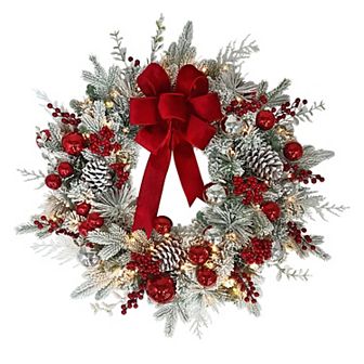 PULEO INTERNATIONAL Pre-Lit Decorated Artificial Wreath