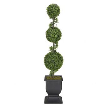 Puleo International 60 in Topiary Triple Ball Boxwood Artificial Tree Floor Decor