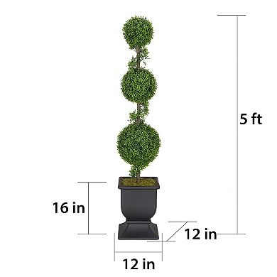 Puleo International 60-in. Topiary Triple Ball Boxwood Artificial Tree Floor Decor