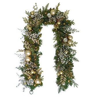 PULEO INTERNATIONAL Pre-Lit Gold Decorated Artificial Garland