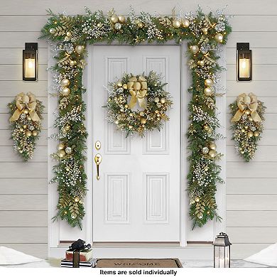 PULEO INTERNATIONAL Pre-Lit Gold Decorated Artificial Garland