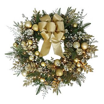 PULEO INTERNATIONAL Pre-Lit Decorated Artificial Wreath