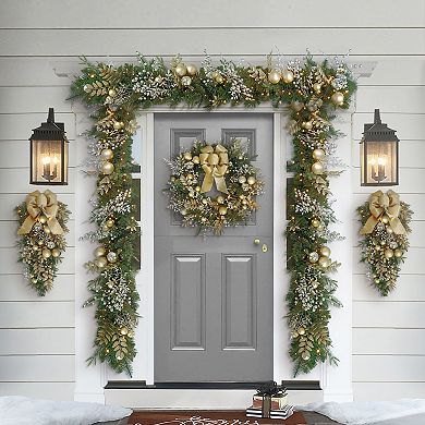 PULEO INTERNATIONAL Pre-Lit Decorated Artificial Wreath