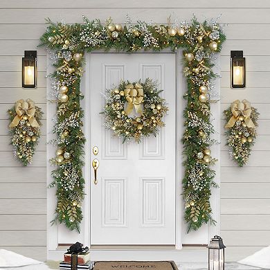 PULEO INTERNATIONAL Pre-Lit Decorated Artificial Wreath