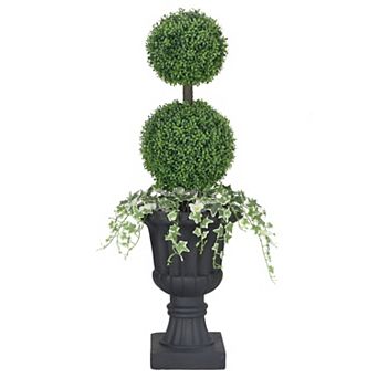 PULEO INTERNATIONAL 48 in Topiary Boxwood Artificial Tree Floor Decor