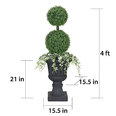 PULEO INTERNATIONAL 48-in. Topiary Boxwood Artificial Tree Floor Decor
