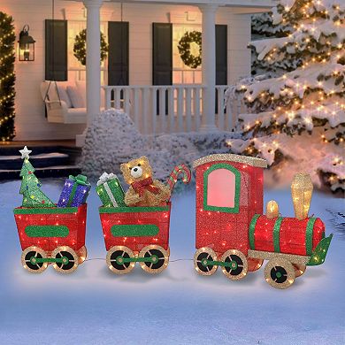 Puleo International Lighted Outdoor Wire Frame Train & Presents