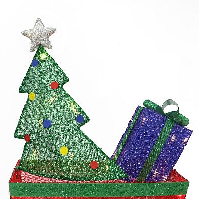 Puleo International Lighted Outdoor Wire Frame Train & Presents