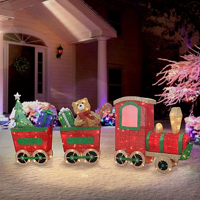 Puleo International Lighted Outdoor Wire Frame Train & Presents